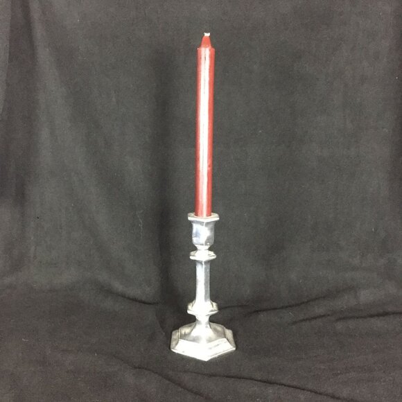 Vintage Pewter Candlestick Holder 8" Hexagonal Cottagecore Farmhouse Prairie - Picture 5 of 6